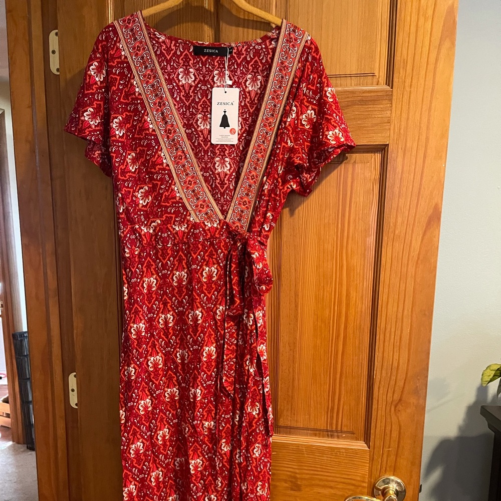 Red Floral wrap Maxi dress